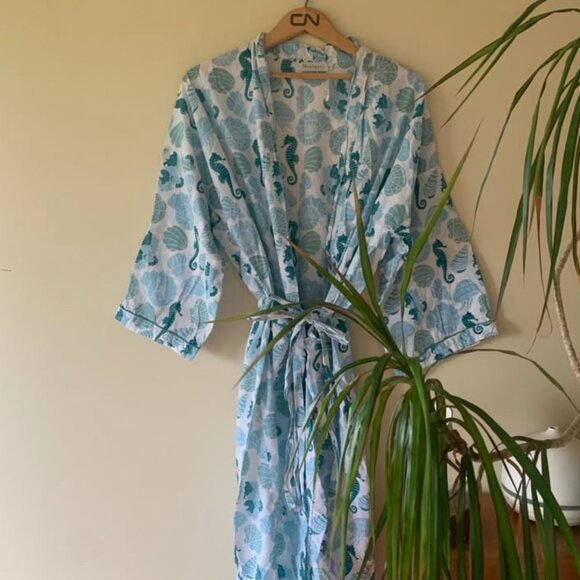 Mahogany Cotton sea themed dressing robe getting ready kimono style shells - Picture 1 of 4